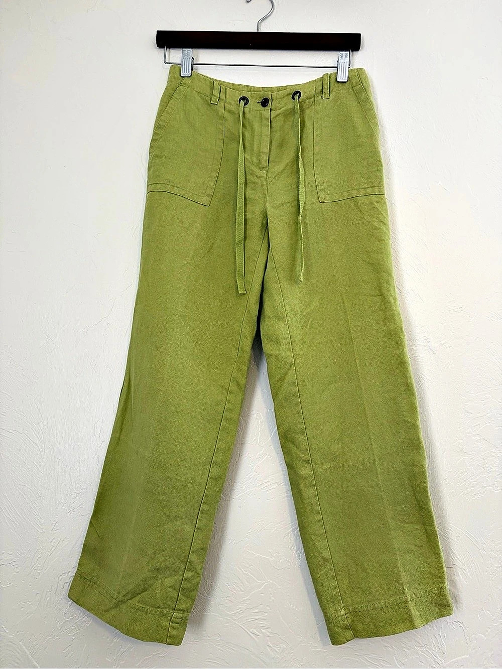 Lime Green Charter Club Straight Leg Mid Rise Linen Pants 2P